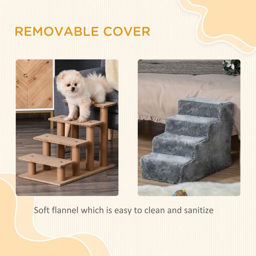 Portable Dog Stairs with Washable Plush Cover, for High Bed Sofa - Light Grey