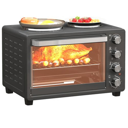 HOMCOM 28LWorktop Toaster Oven with 2 Hot Plates, Grill, Roast, Bake