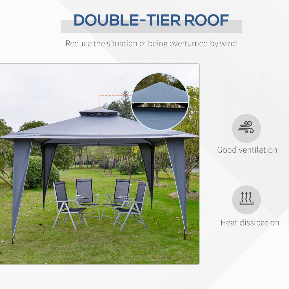 3.5x3.5m Side-Less Outdoor Gazebo Canopy Tent w/ 2-Tier Roof Grey
