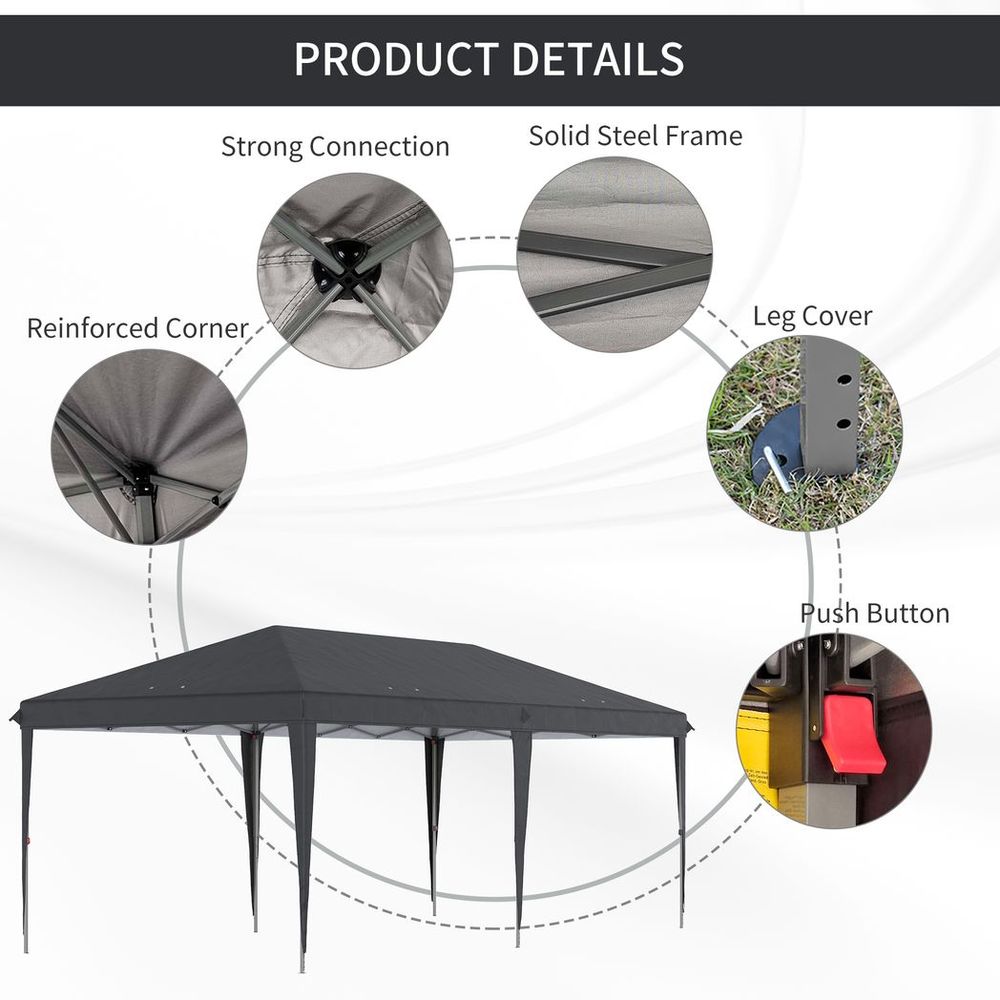 3 x 6 m Pop Up Gazebo Patio Party Event Heavy Duty Canopy Black