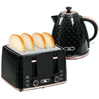 HOMCOM 1.7L Kettle and Toaster Set with Defrost, Reheat and Crumb Tray, Black