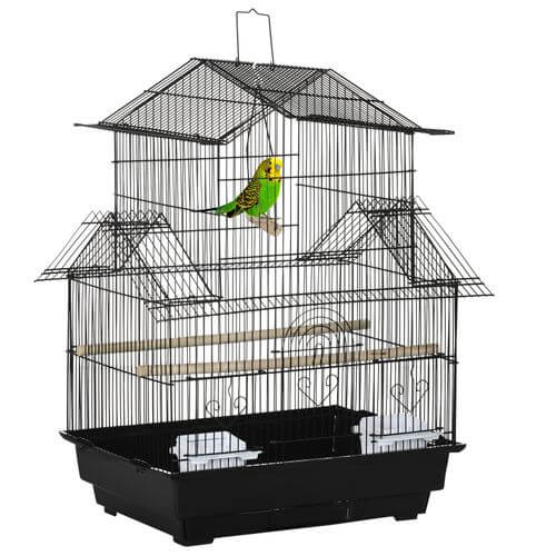 Metal Bird Cage With Plastic Perch, Food Container & Handle 50.5 x 40 x 63cm Black