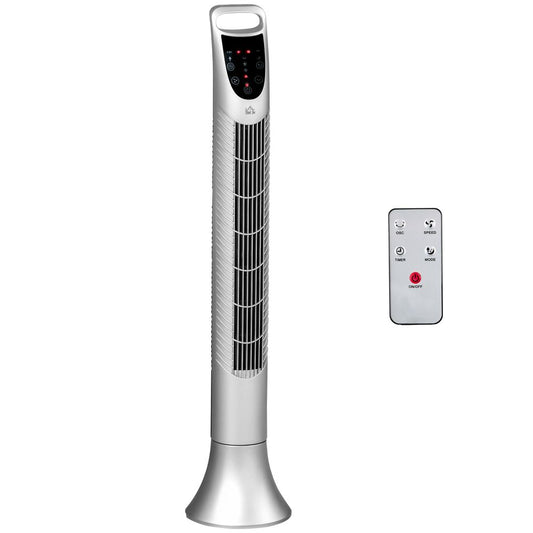 Silver Tower Fan with 3 Speed 3 Mode, Timer, Oscillation, Remote