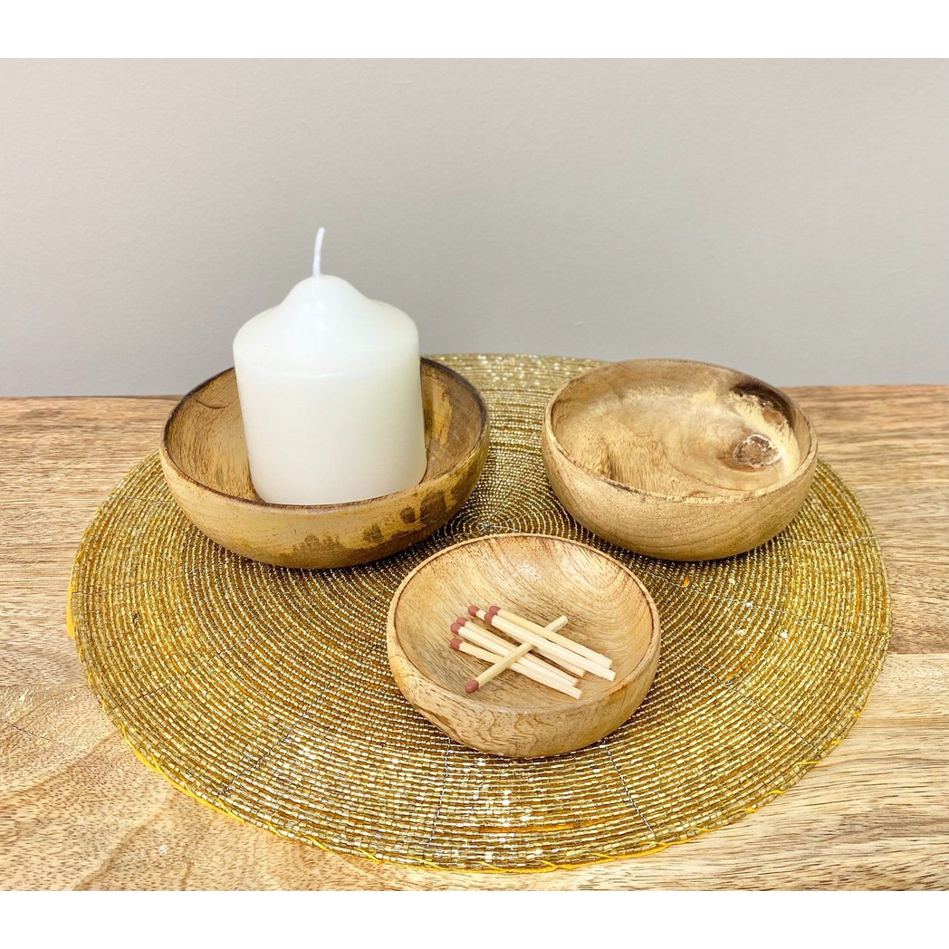 Mango Wood Round Bowls - Set of Three