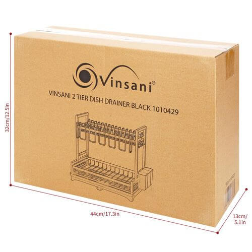 Vinsani 2 Tier Dish & Utensil Drainer Black For Organised Washing Up