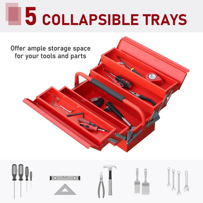 Metal Tool Box 3 Tier 5 Tray Professional Toolbox Red