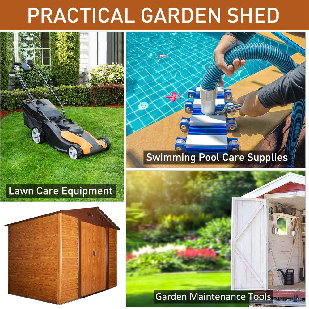 9.1x6.4ft Metal Garden Shed Foundation & Ventilation Brown