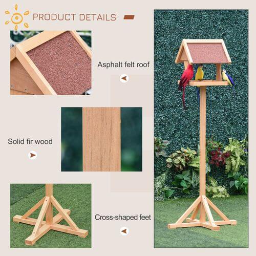 Wooden Bird Feeder Freestanding Cross-shaped Support Feet Weather Resistant