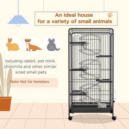 6 Level Small Animal Cage for Rabbits, Minks, Chinchillas - Black