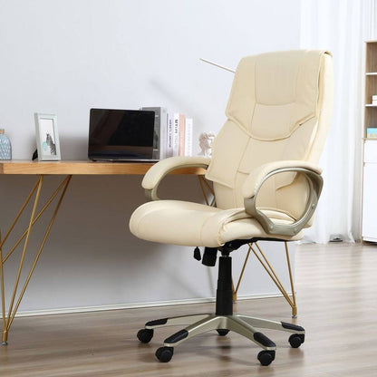 Executive Office Faux Leather Computer Desk Chair w/ Wheel White