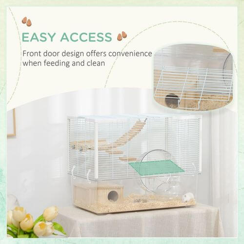 PawHut Hamster Cage, Gerbilarium Cage With Deep Bottom, Ramp & Exercise Wheel