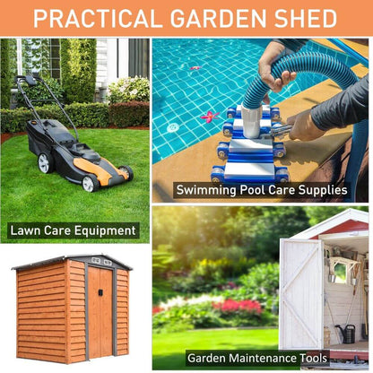 6x5ft Metal Garden Shed House  Gardening Tool Storage Brown 193Lx152Wx203Hcm