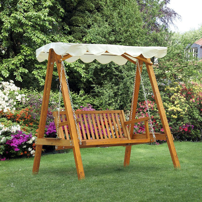 2-Seater Wood Garden Chair Swing Bench Lounger-Cream