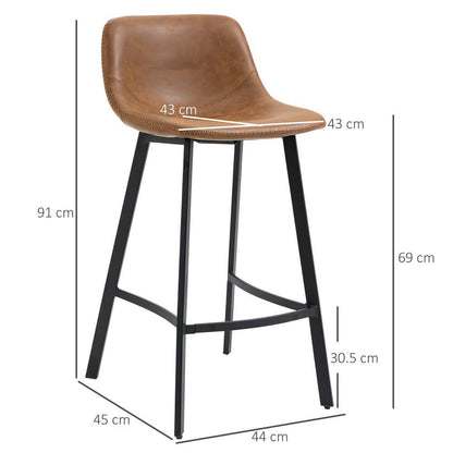 Industrial Bar Stools Set of 2, Bar Chairs with Steel Legs, Brown