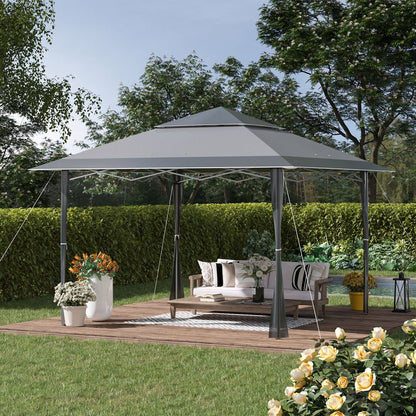 4m x 4m Pop-up Gazebo Steel Frame, Vented Roof Dark Grey