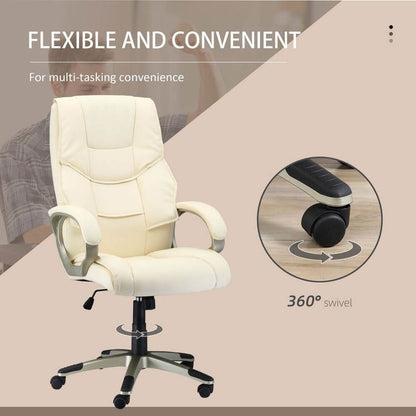 Executive Office Faux Leather Computer Desk Chair w/ Wheel White