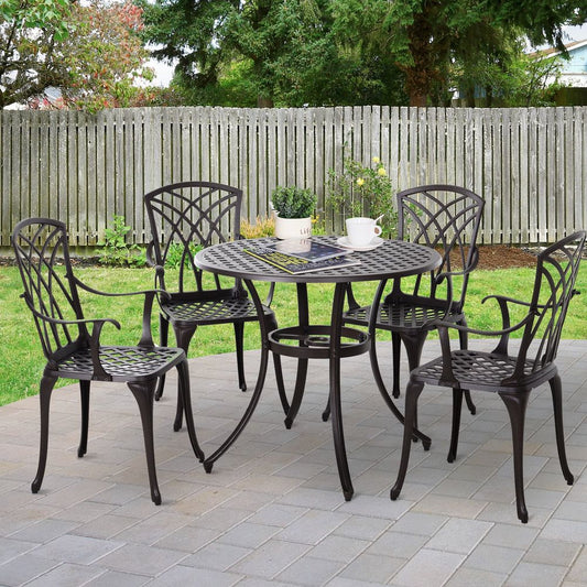 Cast Aluminium 4-Seater Outdoor Garden Table & Chair Set Brown
