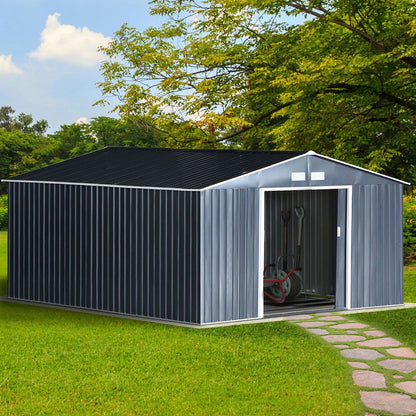 6.5 x 11FT Foundation Ventilation Steel Outdoor Garden Shed Grey