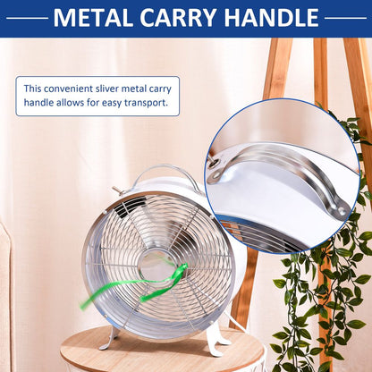 White 26cm 2-Speed Electric Fan Safe Guard Anti-Slip Feet Home Office