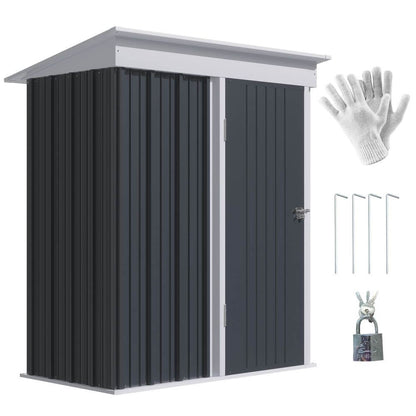 Small Steel Lean-to Shed with Adjustable Shelf, Lock, 5x3