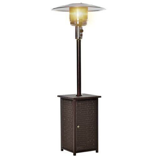 Outsunny 12KW Gas Patio Heater with wicker rattan design for outdoor entertaining and warmth year-round.