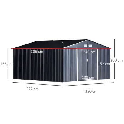 6.5 x 11FT Foundation Ventilation Steel Outdoor Garden Shed Grey