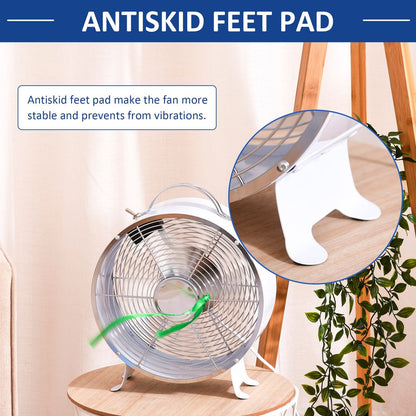 White 26cm 2-Speed Electric Fan Safe Guard Anti-Slip Feet Home Office