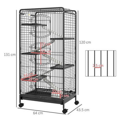 6 Level Small Animal Cage for Rabbits, Minks, Chinchillas - Black