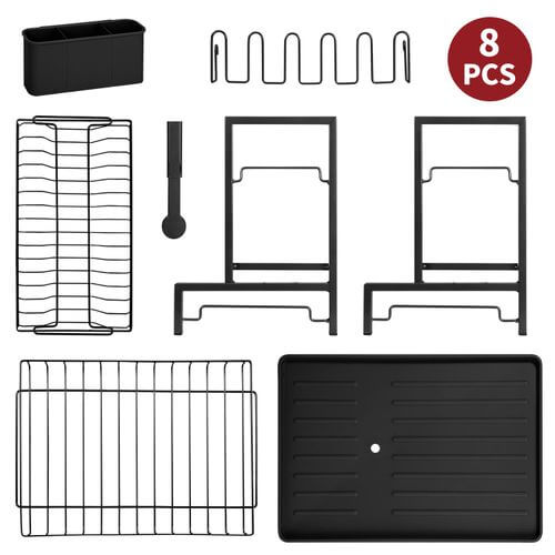 Vinsani 2 Tier Dish & Utensil Drainer Black For Organised Washing Up