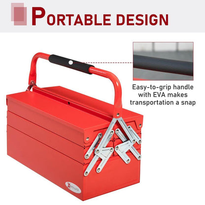 Metal Tool Box 3 Tier 5 Tray Professional Toolbox Red