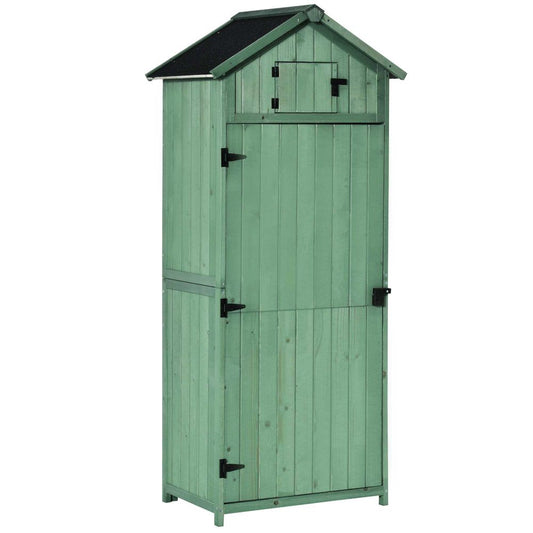 Garden Shed Vertical Utility 3 Shelves Wood Tool Storage Unit Cabinet