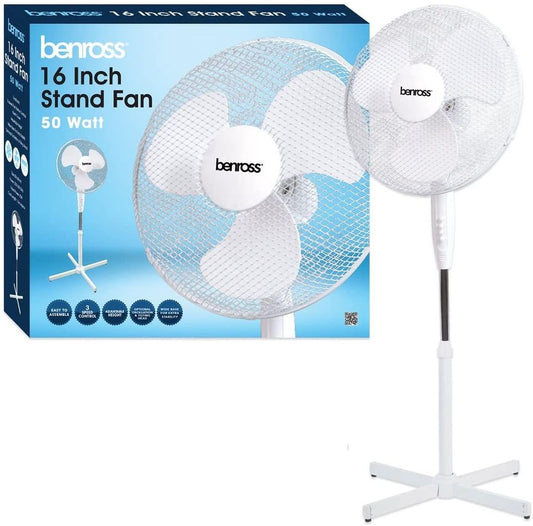 16 inch 3-Speed Stand Fan Oscillating and Tilting Head White