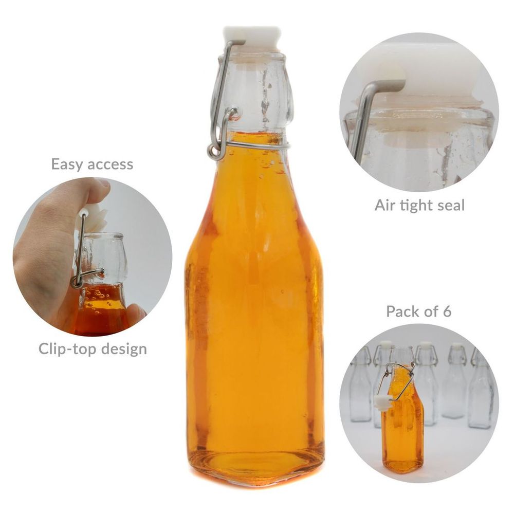 Clip Top Preserve Airtight Glass Kitchen Bottles 250ml Set/6
