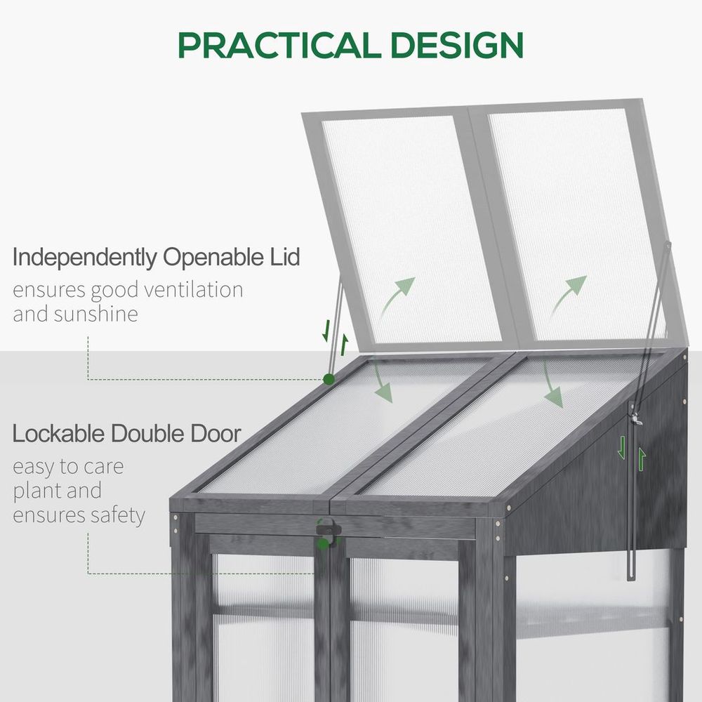 Wooden Greenhouse Cold Frame Grow House w/ Double Door Grey