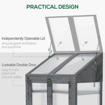 Wooden Greenhouse Cold Frame Grow House w/ Double Door Grey