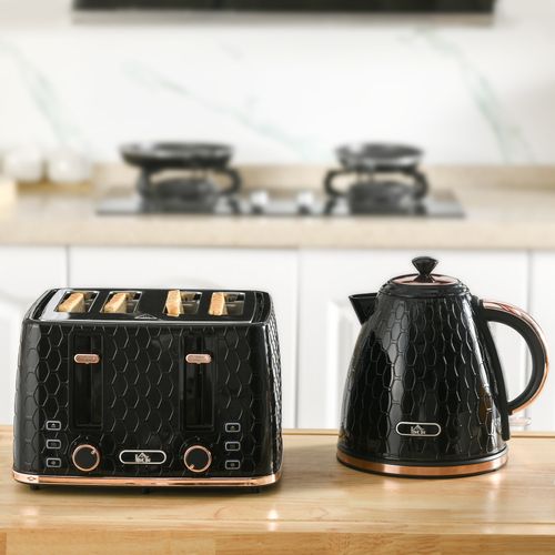 HOMCOM 1.7L Kettle and Toaster Set with Defrost, Reheat and Crumb Tray, Black