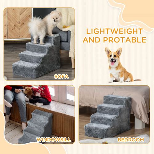 Portable Dog Stairs with Washable Plush Cover, for High Bed Sofa - Light Grey