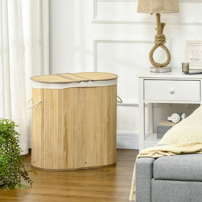 100L Bamboo Eco-Friendly Laundry Basket With 2 Compartments