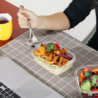 Vinsani Glass Food Containers 10 Pack Rectangle Round Square Food Meal Prep Lunch Boxes with Lids Airtight Heat Resistant Leakproof Lid BPA-Free Dishwasher Microwave Oven Freezer Safe