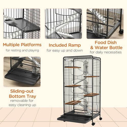 6 Level Small Animal Cage for Rabbits, Minks, Chinchillas - Black