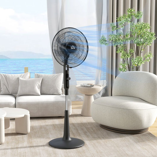 HOMCOM 12V DC Standing Fan with 75° Oscillation Mosquito Repellent Function