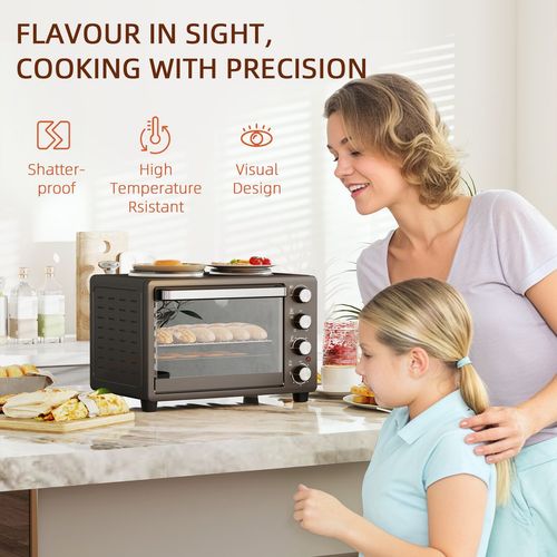 HOMCOM 28LWorktop Toaster Oven with 2 Hot Plates, Grill, Roast, Bake