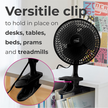 Neo Mini Clip Base Mount Desk Fan - Black