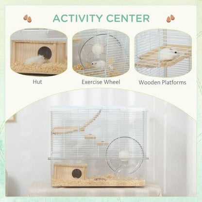 PawHut Hamster Cage, Gerbilarium Cage With Deep Bottom, Ramp & Exercise Wheel