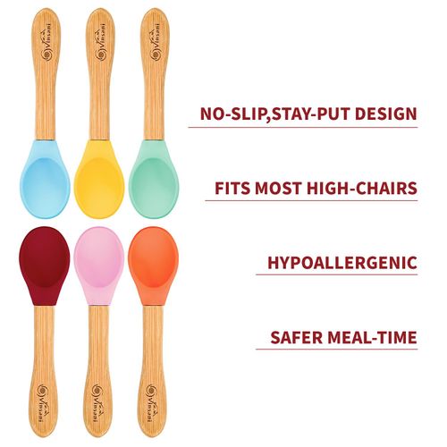 6 Pieces Bamboo and Silicone Spoon Set for Baby/Toddler Weaning