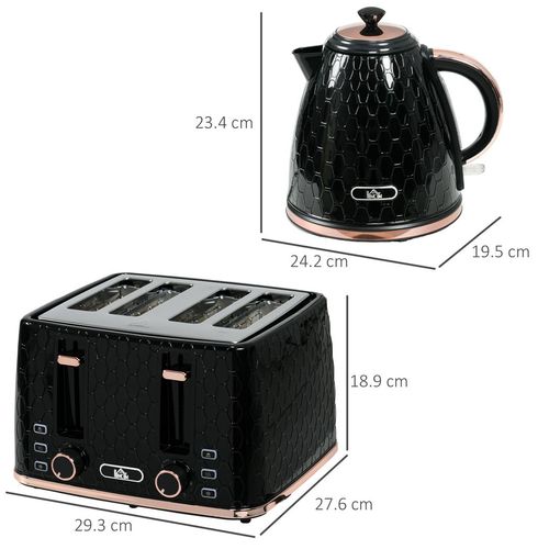 HOMCOM 1.7L Kettle and Toaster Set with Defrost, Reheat and Crumb Tray, Black