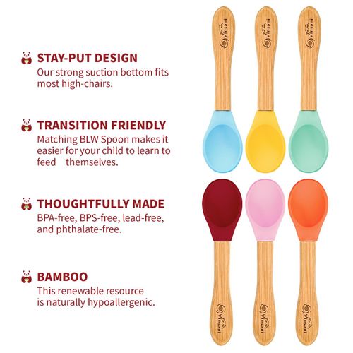 6 Pieces Bamboo and Silicone Spoon Set for Baby/Toddler Weaning