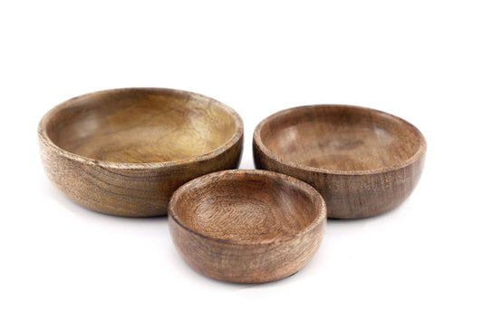 Mango Wood Round Bowls - Set of Three