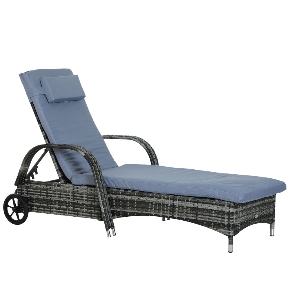 Adjustable Rattan Sun Lounger Outdoor Recliner w/ Cushion Garden Pool