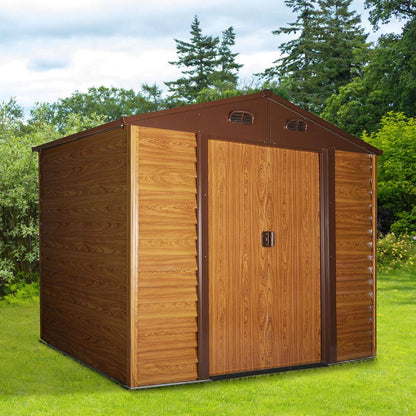 9.1x6.4ft Metal Garden Shed Foundation & Ventilation Brown